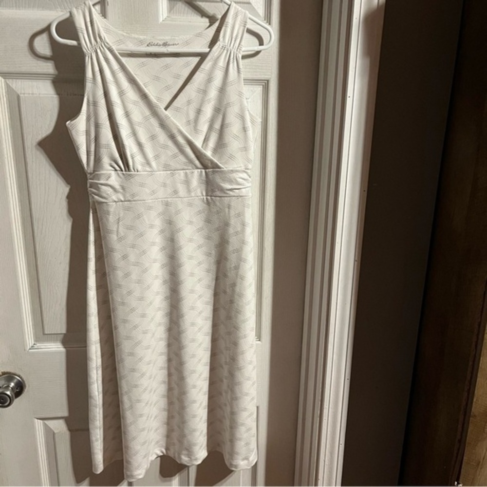 Eddie Bauer Size Small Travex White Grey A-Line Midi Crossover Dress‎ Tenniscore